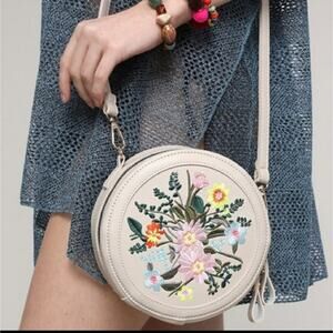Justin & Taylor embroidered round zip up crossbody bag multicolor floral